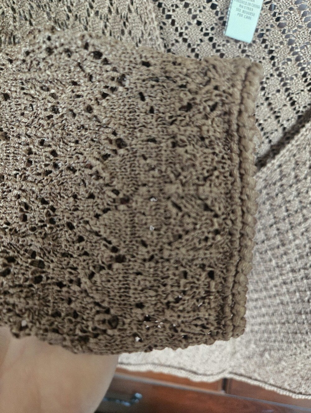 Crochet Knit Bronze V-Neck Cardigan Sweater, Sz. L - Picture 7 of 10